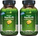 Irwin Naturals High Potency Mega D3 & K2 + Estratto di curcuma per le ossa sane, Funzione immunitaria & Mood positivo - Assorbimento avanzato con magnesio, curcuma, bambù e olio Omega - 60 Softgel liquidi