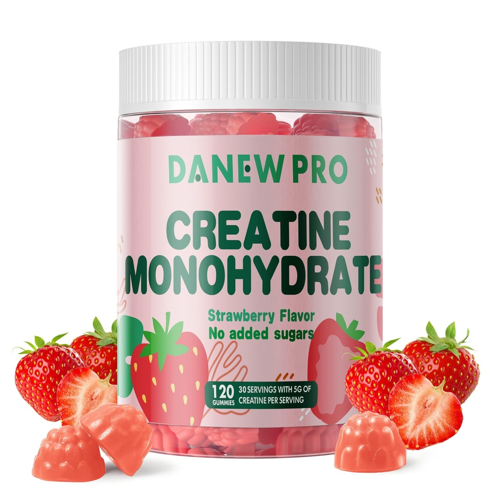 NSF Certified Creatine Gummy 5g - Kreatin Monohydrate Gummi für Männer & Frauen, Kreatin Monohydrat für Muskelkraft, Muskelaufbau, Energie-Boost, Pre-Workout-Ergänzung (120 Count)-Strawberry