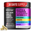 Biotina per la crescita dei capelli Donne & Uomini con Keratin, Collagen Complex 30000 mcg – Capsule per la perdita dei capelli e più forte spessore – Vitamine Skin & Nails, Integratori Biotin 10000mcg e Collagen - 60 Pillole