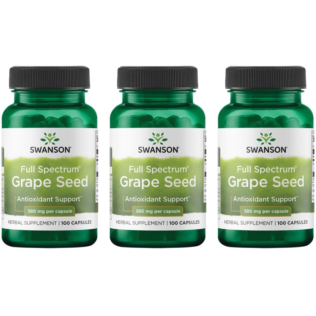 Swanson Graines de raisin coeur Antioxydants radicaux libres Healthy Blood Pressure Support Polyphénols OCS Supplément à base de plantes 380 mg 100 Capsules (3 Pack)