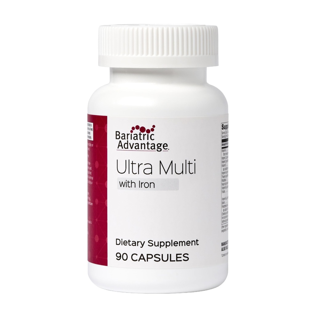 Avantage bariatrique Ultra Multivitamine avec fer - Ultra Multi avec fer - Format de gélule Multivitamine - Fournit un complexe complet de vitamines B - avec vitamine C, chrome et plus - 90 capsules