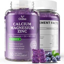 Gummie di zinco di magnesio di calcio con vitamina D3 & K2-alto assorbimento Magnesio Glycinate-Muscles, Immune & Sleep Support-Sugar Free- Blueberry aromaed (1 pacchetto)