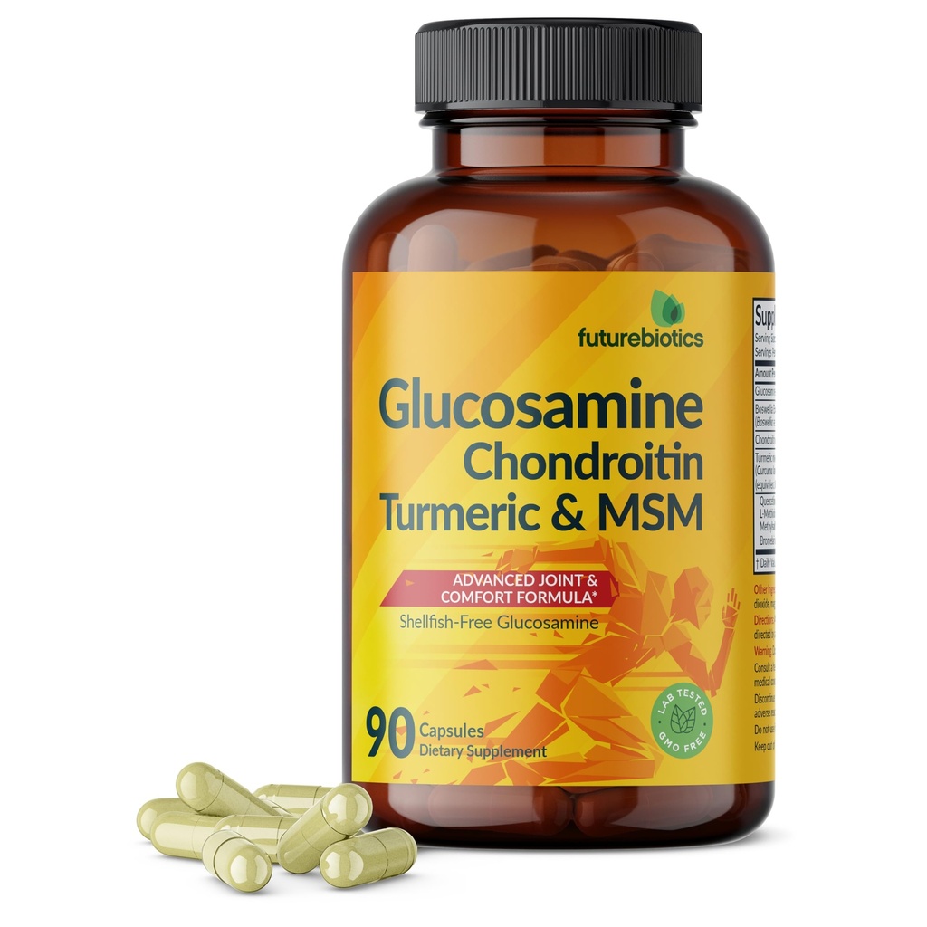Futurebiotics Glucosamine Chondroitin Turmeric & MSM Advanced Joint Formula, Supports Healthy Joints & Mobility - Non-GMO, 90 Capsules