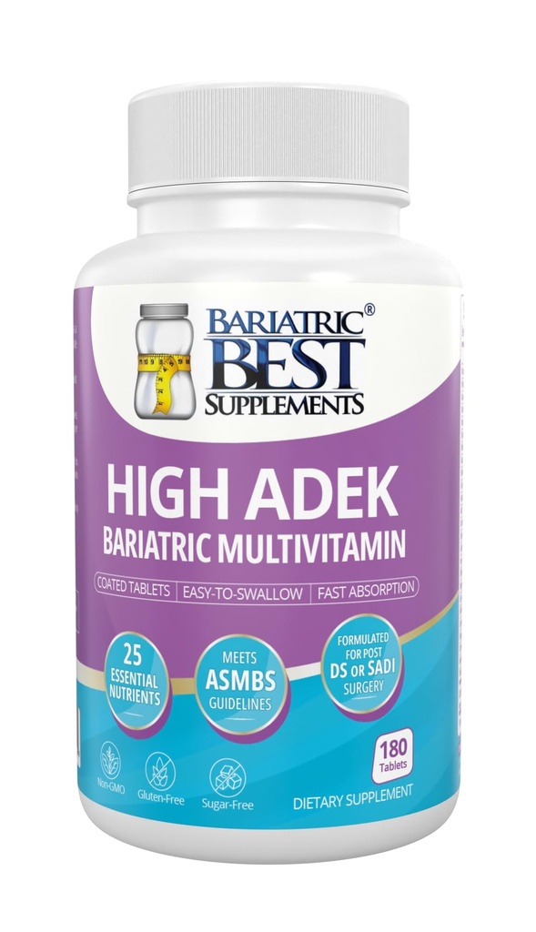 High A D E K Bariatric Multivitamin per Post DS/SADI Chirurgia, 25 Nutrienti essenziali per la chirurgia post-settimana della perdita, 180 compresse, soddisfa le linee guida ASMBS per Bypass Bariatrico