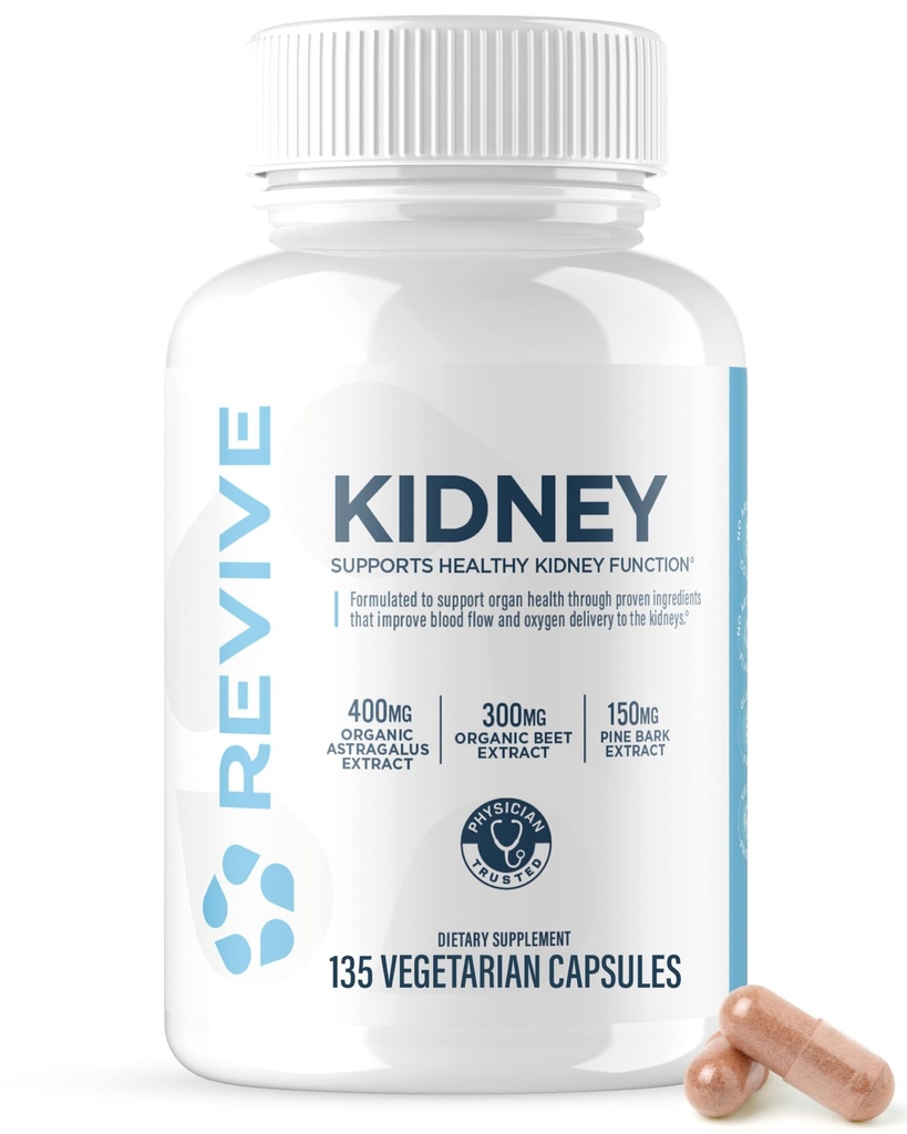 Revive MD Kidney Support Supplement für Männer und Frauen – Kidney Cleanse & Detox Capsules for Overall Health & Function – Vegan-Friendly, Gluten-Free & Soy-Free (135 Vegetarische Kapseln, 45 Servierungen)
