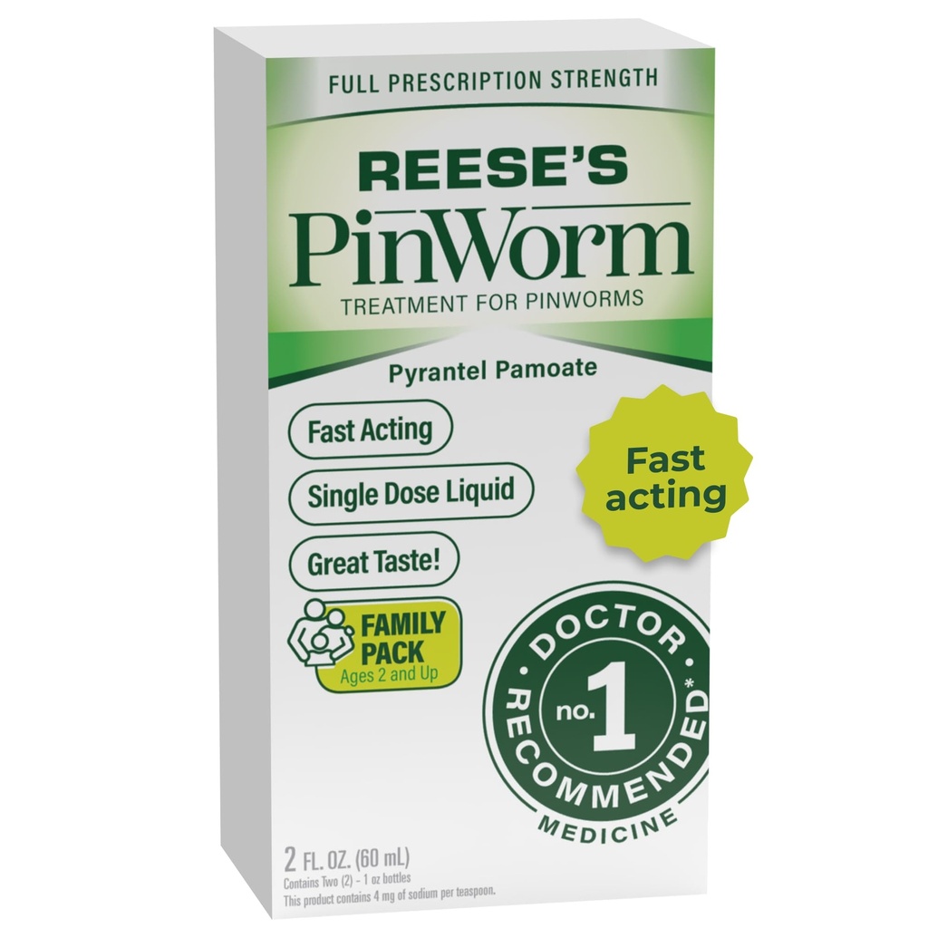 REESE's PINWORM Medizin Flüssigkeit für ganze Familie, Volle Rezeptstärke, 2 Oz, #1 Doctor Empfohlen Single Dose Pyrantel Pamoate Dewormer für Erwachsene & Kinder Alter 2+, Banana Flavor