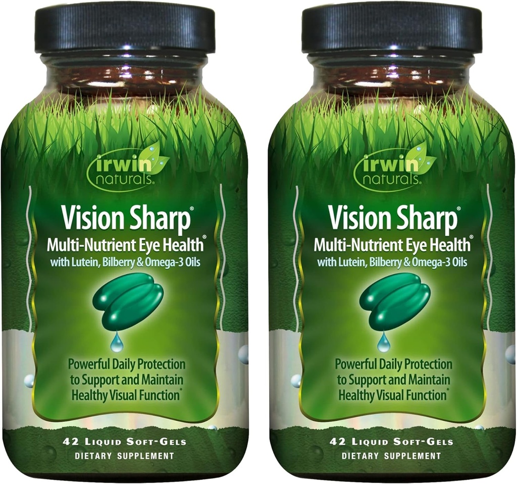 Irwin Naturals Vision Sharp Multi-Nutrient Eye Health - 42 Liquid Soft-Gels, Pack of 2 - with Lutein, Bilberry & Omega-3s - 42 Total Servings