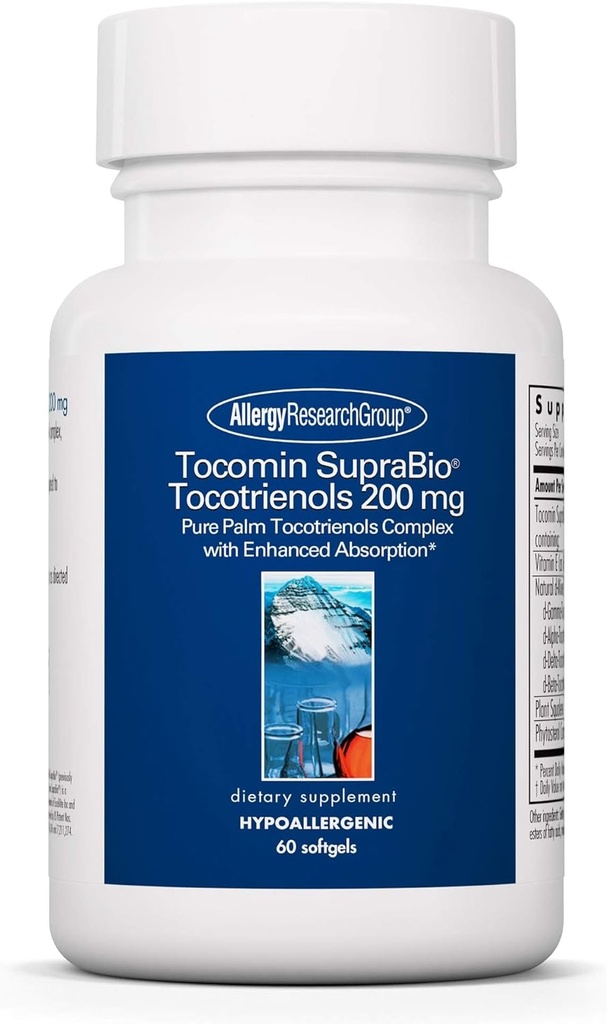 Allergy Research Group Tocomin SupraBio Tocotrienols 200 mg Supplemento - Vitamina E, Palm Tocotrienol Complex, Delta Tocotrienols, Softgels - 60 Conte