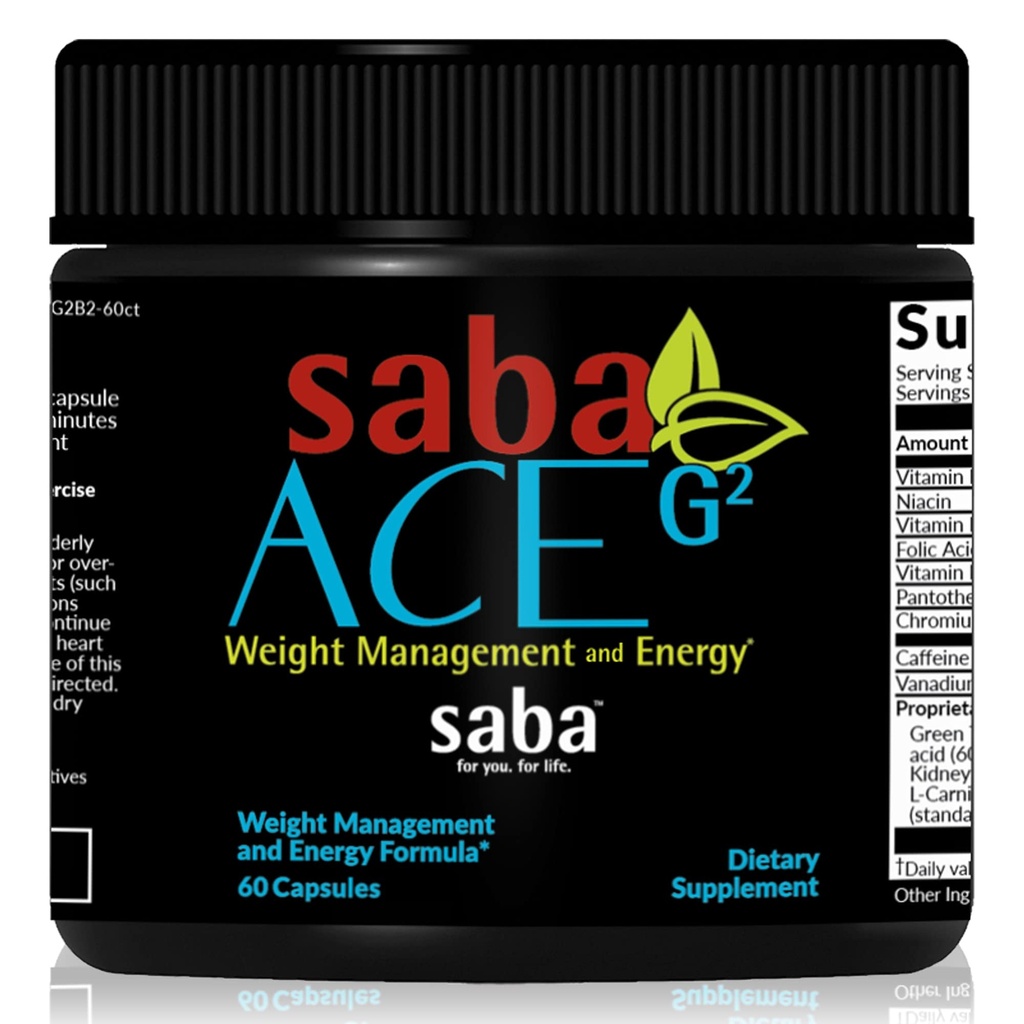 Saba ACE G2 Fat Burner Capsules – Thermogenic Weight Loss Supplement for Women & Men – Pre Workout Energy, Appetite Control & Metabolism Booster with Green Tea, Capsimax, CarnoSyn – 60 Count