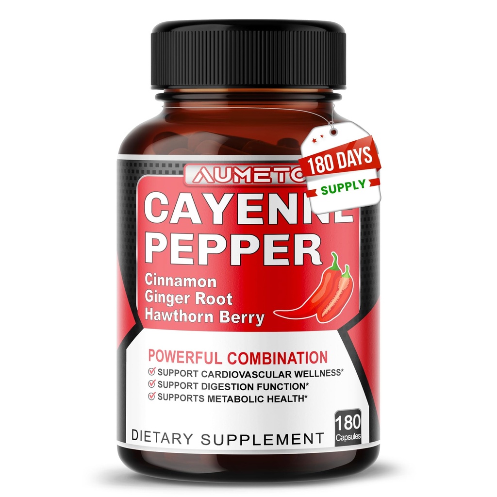 Cayenne Pfeffer Kapseln - Ultra Complex mit Zimt, Ginger, Cardamom, Hawthorn Berry - Unterstützung Verdauung, Zirkulation & Gesamt Wellness (180 Count (Pack von 1))