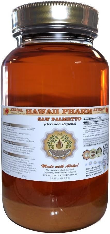 HawaiiPharm Saw Palmetto Liquid Extract, Organic Saw Palmetto (Serenoa Repens) Tinktur, Kräuterergänzung, Made in USA, 32 fl.oz