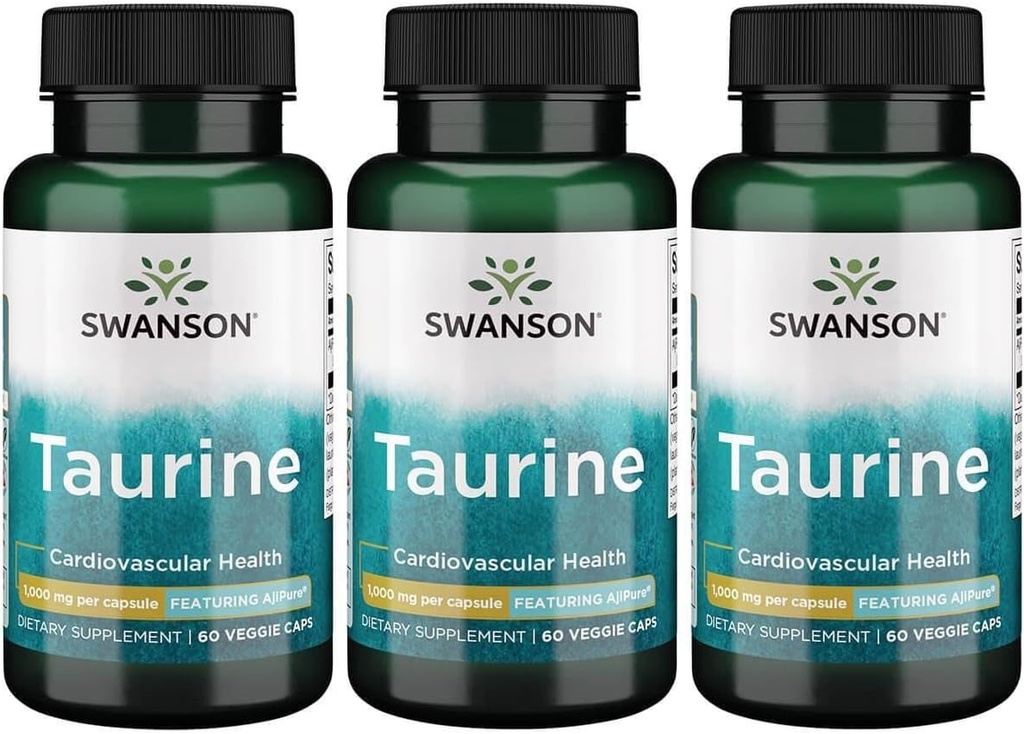 Swanson AjiPure Aminosäure Taurine 1000 Milligramme 60 Veg Kapseln (3 Pack)
