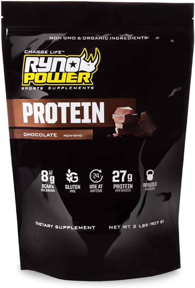 Ryno Power All Natural Whey Protein 2lb (20 Serve) 'Chocolate' - 100% Whey Protein Blend & No Fillers - Non OGM