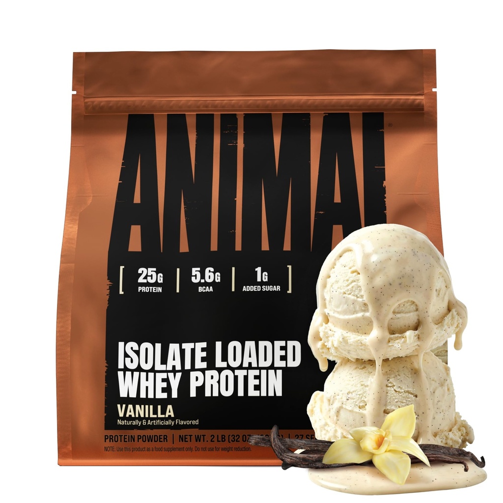 Animal Whey Isolate Protein Powder - Caricato per Pre & Post Workout Muscle Builder e Recupero con Enzimi Digestivi per Uomini & Donne - 25g Protein, Grande Gusto, Basso Zucchero - Vanilla 2 lbs