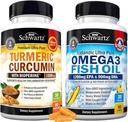 Tripla resistenza Omega 3 Fish Oil Softgels (1 Mese di Alimentazione) Plus curcumina erboristica con pepe nero estratto 1500mg Complesso (1 Mese di Alimentazione)