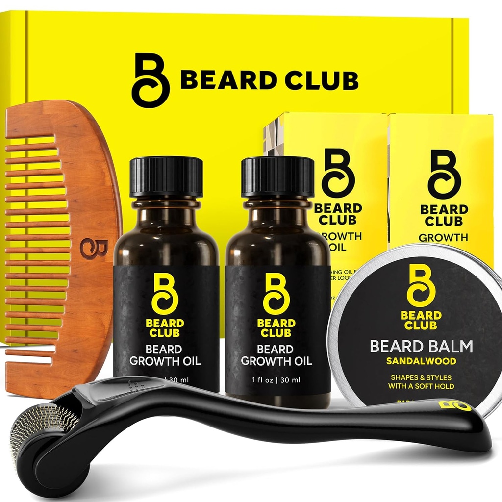 Il Beard Club Enhanced Beard Beard Growth Kit - Derma Roller, Beard Growth Oil (2PK), Sandalwood Beard Beard Balm, Comb - Set regalo