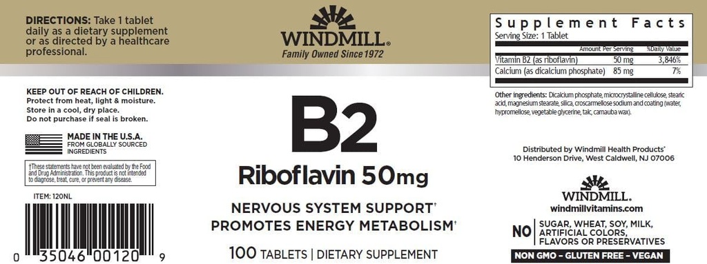 Windmühle Vitamin B-2 50 mg Tabletten - 100 ea (2 Packung)