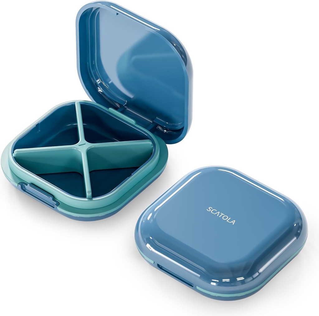 Petit cas de pilules, boîte à pilules de voyage, organisateur de pilules portable, contenant de pilules pour compartiments de poche 4, porte-médicaments de voyage compacts quotidiens pour les vitamines (bleu)