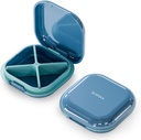 Piccolo caso di pillole, scatola di viaggio, organizzatore di pillole portatile, contenitore di pillole per tasca 4 scomparti, titolare quotidiano di medicina di viaggio compatta per il farmaco di vitamine (blu)