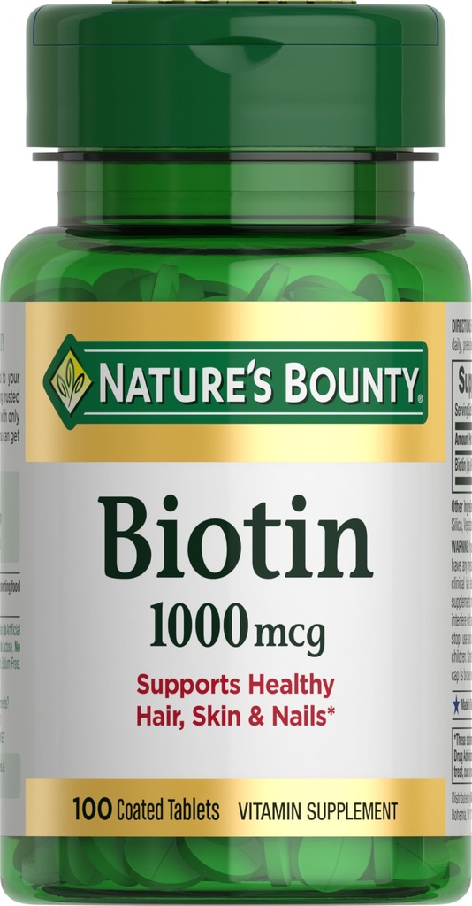 Nature's Bounty Biotin, unterstützt Stoffwechsel für Energie und gesundes Haar, Haut und Nägel, 1000 mcg, 100 Tabletten