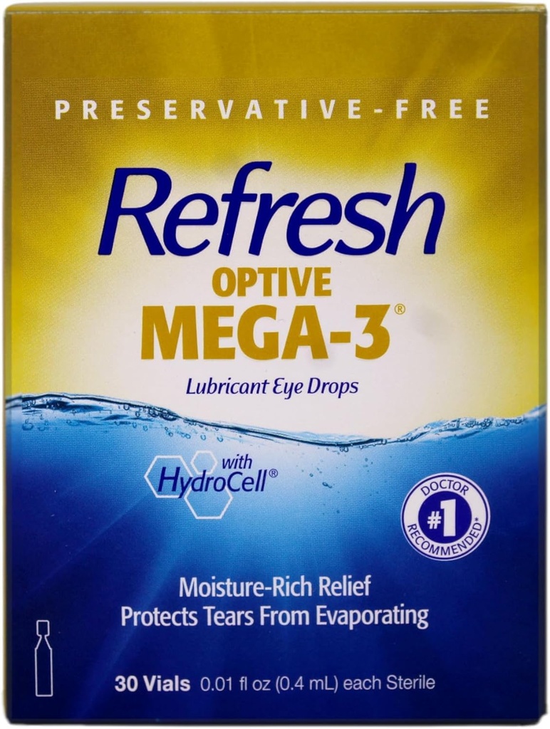 Refresh Optive Mega-3 Lubricant Single-Use Sterile Behälter Augentropfen 30 ea (Pack von 3)