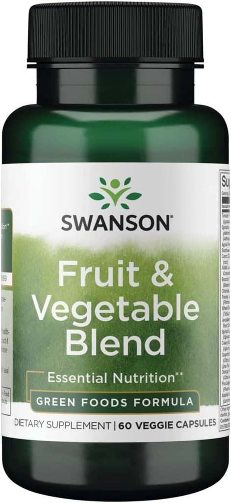 Mélange de fruits et légumes de Swanson - Mélange naturel de plus de 25 fruits et légumes qui fournissent des nutriments essentiels - Aliments verts puissants Supplément de légumes - (60 capsules de légumes)