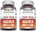 Erstaunliche Formeln Folic Acid Supplement | 5000 Mcg | 120 Tabletten | Non-GMO | Gluten Free | Made in USA (2 Pack)