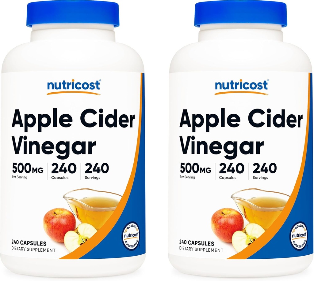 Nutricost Apple Cider Vinegar 500mg, 240 Vegetarian Capsules - Natural, Non-GMO, and Gluten Free (2 Bottles)