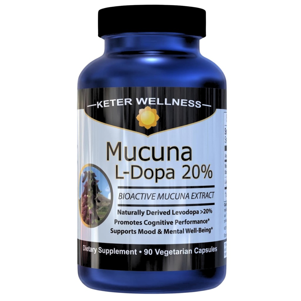 Mucuna Pruriens L-Dopa – 20% L Dopa Velvet Bean Extract, Dopamine Mood Support Supplement, Natural Brain Health Booster für Super Focus, Energy und Peak Performance, 90 Kapseln