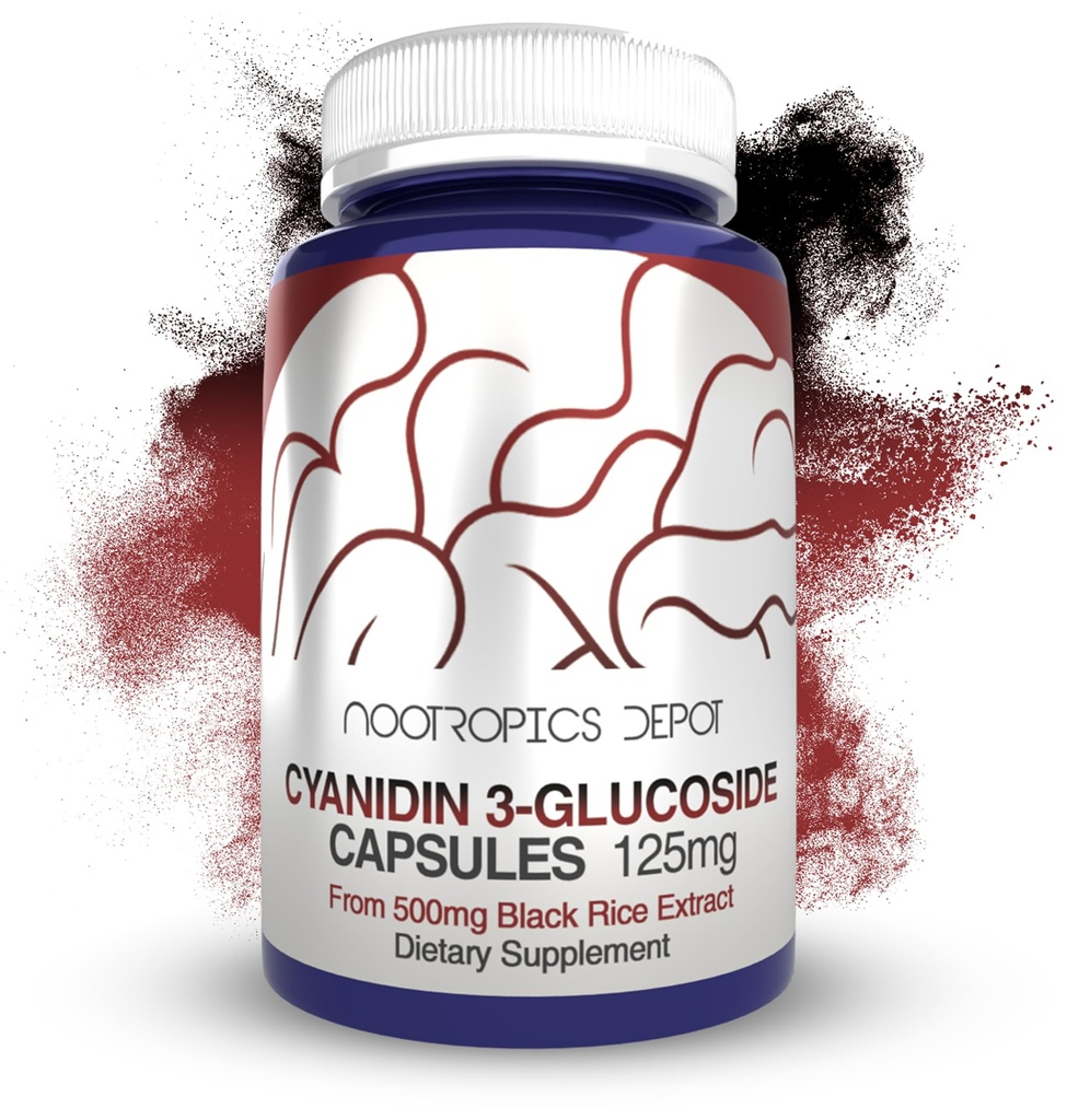 Nootropics Depot Cyanidin 3-Glucoside Capsule | 125mg | 180 Count | Black Rice Extract | C3G | Oryza Sativa | Metabolic, Vision, & Cognitive Support