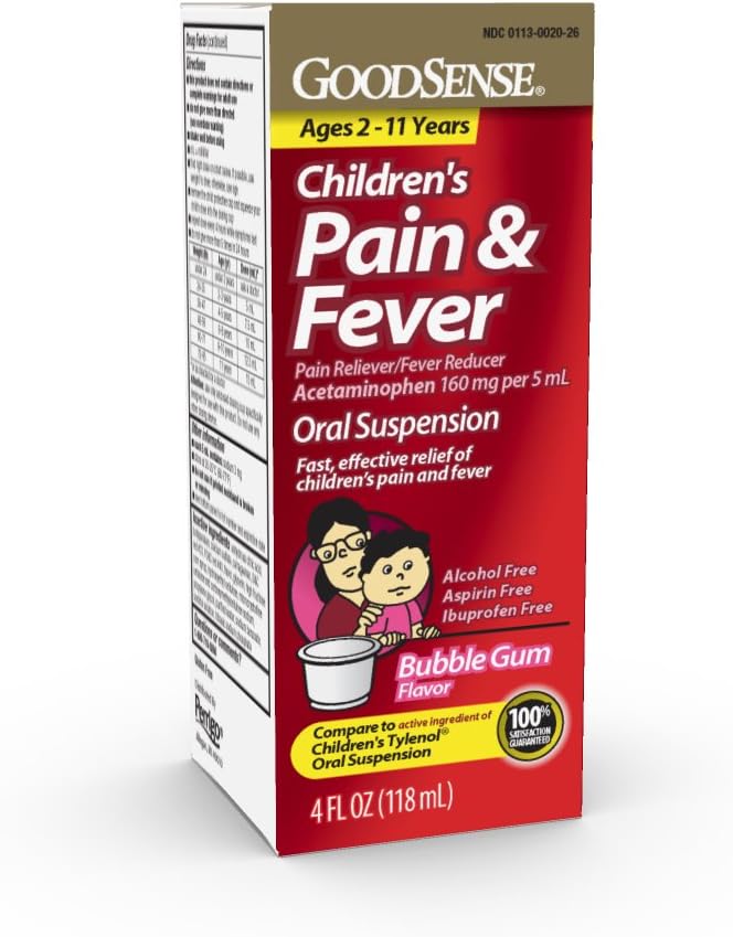 GoodSense Kinder Schmerzlinderung Flüssigkeit, Bubble Gum Flavor, Acetaminophen 160 mg/5 mL, Effektive Schmerzlinderung/Fever Reducer für Kinder Alter 2-11, 4 Oz