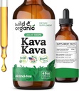 Wild & Organic Kava Kava Drops 400 mg - Calmness & Relaxation Supplement - 5-Monats-Versorgung - Vegan, Zucker & Alkoholfreie flüssige Root Extract Drops - 4 fl oz