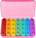 Organizzatore di pillole settimanali, Large Pill Box Case (7-Day / 4-Times-A-Day) con grandi scomparti per tenere un sacco di oli di pesce, Vitamine, Dispenser notturno di farmaci del pomeriggio (Pink)