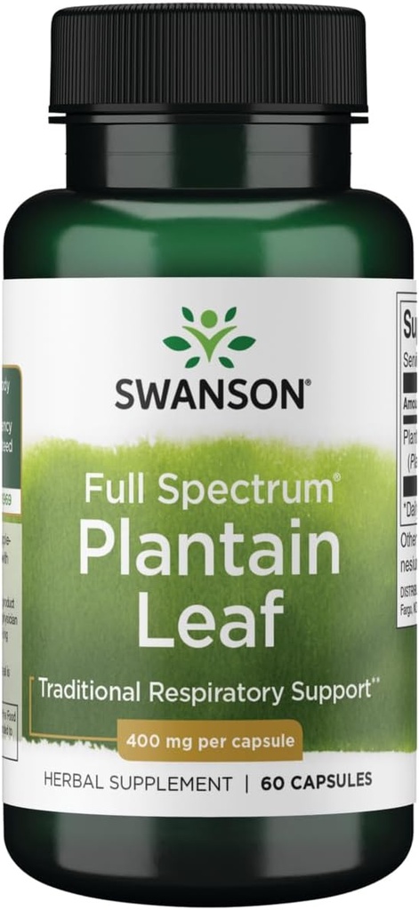 Plantain plein spectre de Swanson Plantago Major 400 Milligrammes 60 Capsules