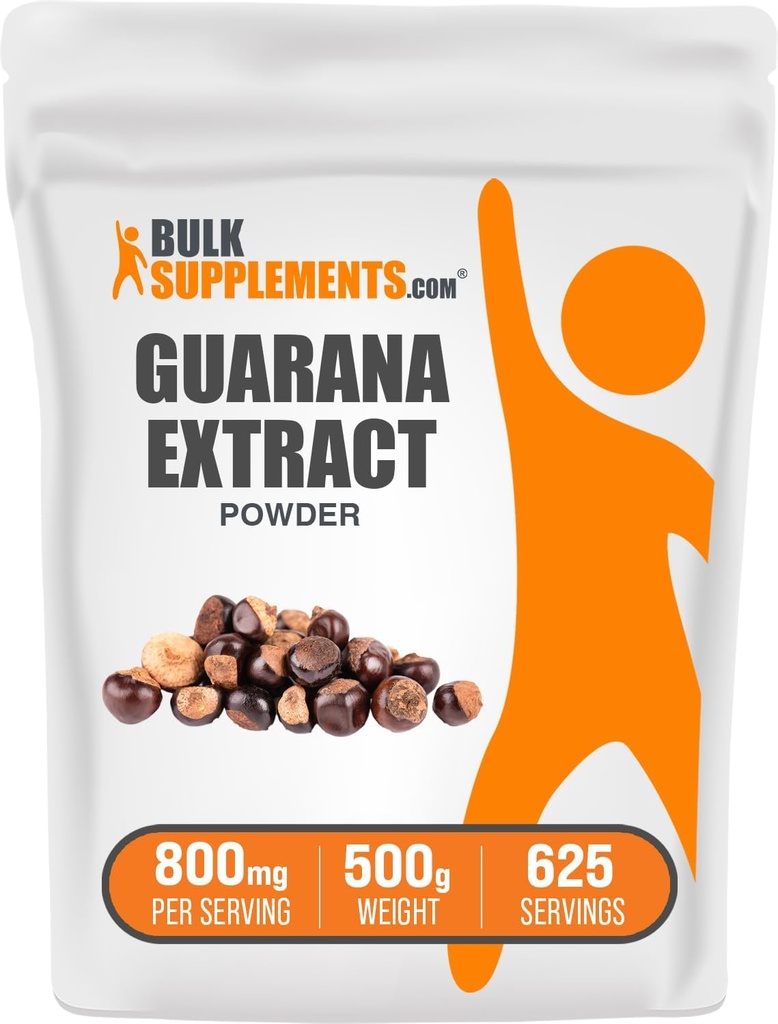 BulkSupplements.com Polvere di estratto di Guarana - Supplemento di caffeina naturale, dal seme di Guarana, polvere di Guarana - senza glutine, 800mg per porzione, 500g (1.1 lbs) (Pack of 1)