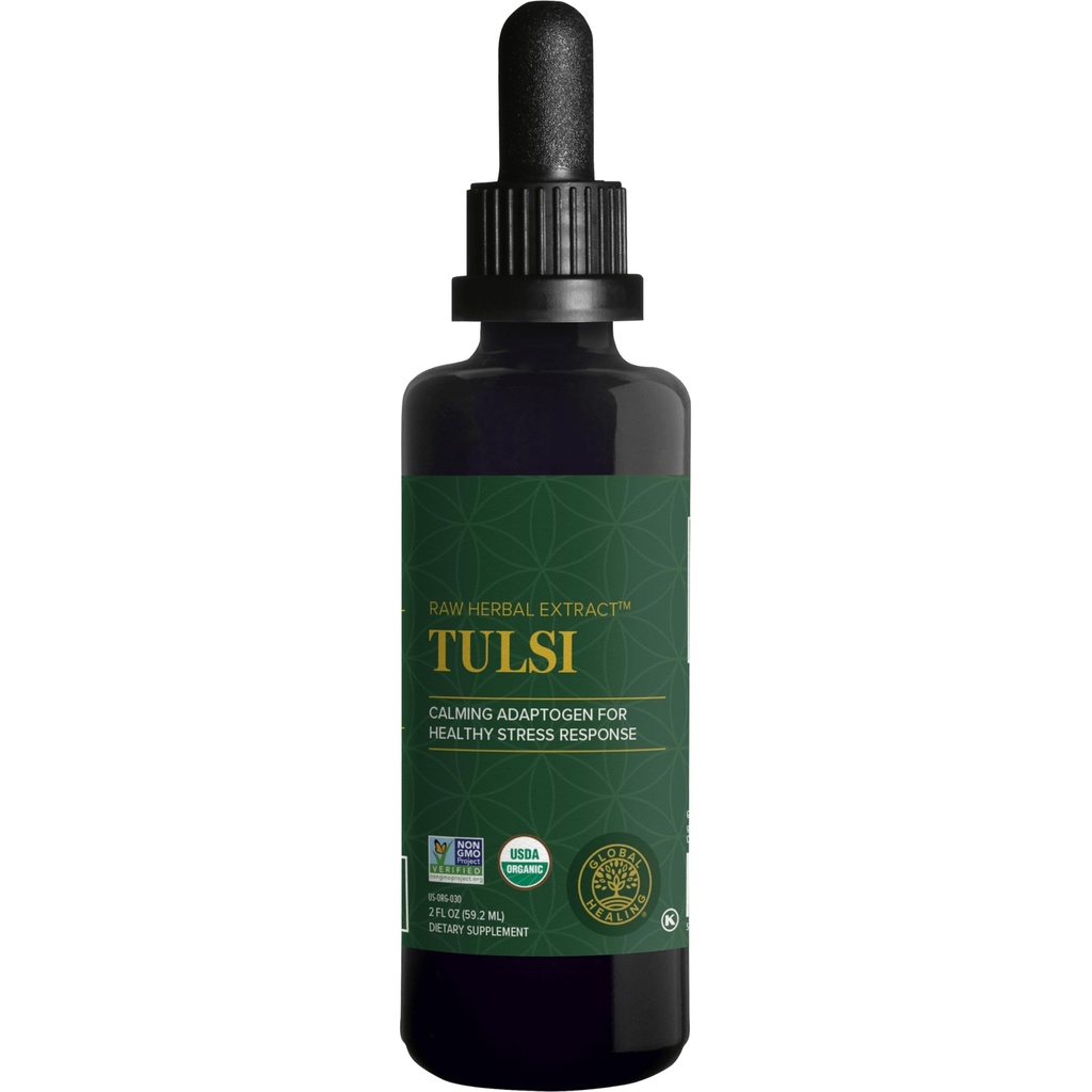 Global Healing Center - Organic Tulsi (Holy Basil Leaf Extract) Vegan Liquid Supplement Drops (Organic Basil) - Bioverfügbare Kräuter für normale Stressreaktion, natürliche Energie und Immununterstützung
