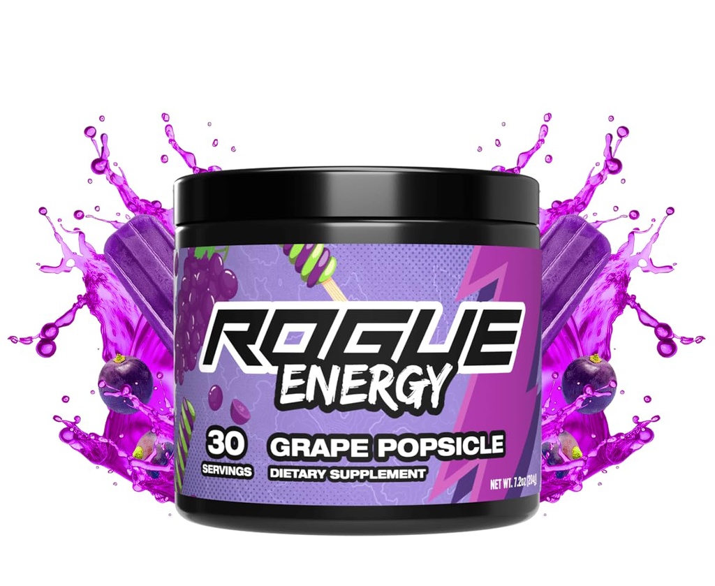 Rogue Energy Drink Powder für lange Spielzeiten - Gaming Energy Powder for Mental Focus - Sugar & Gluten Free - Gaming-Ergänzung mit Koffein & Vitaminen - Made in USA (Grape Popsicle - 30 Portionen)
