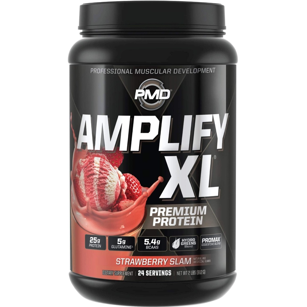 PMD Sports Amplify XL Premium Whey Protein Supplement Hydro Greens Blend - Glutamina e Whey Protein Matrix con Superfood per muscolo, resistenza e recupero - Strawberry Slam (24 Serve)