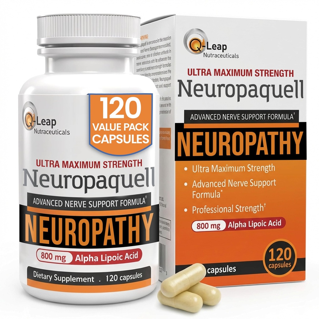 Platin-Gesundheit Alpha-Liponsäure für Neuropathie Nerve Schmerzen Unterstützung, Ergänzung, B Vitamine, L Arginin, Alle natürlichen maximalen Stärke Neuropaquell für Unglück in Füße, Hand, Zehen, 120 Kapseln, 800mg