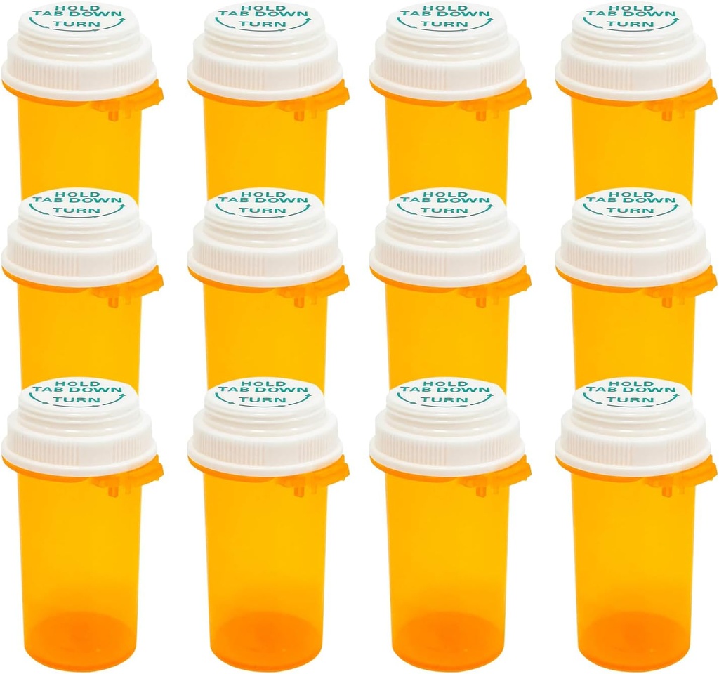 Prescrizione Vials Tappetino reversibile,Pill Bottiglie con cappuccio resistente al bambino,Borelle di Medicina Vuota con Caps,Contenitore di Medicina per Medica Personale & Farmacia.(16dram,12pcs)