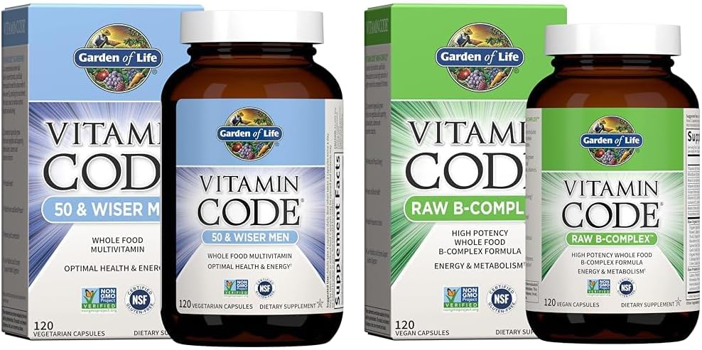 Giardino della vita Uomo 50+ Multivitaminico e B Complex Vitamina Raw Whole Food 120 Capsule Supplemento Bundle
