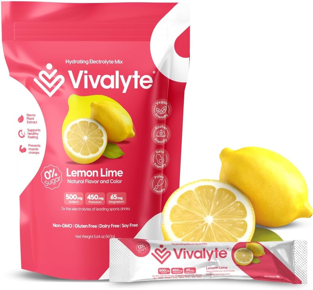 Polvere di elettrolito senza zucchero Stevia addolcito 100% naturale Idratazione Packets - 20 conte | Sodio, Citrato di potassio & Magnesio L-Threonate (5.64, Limone)