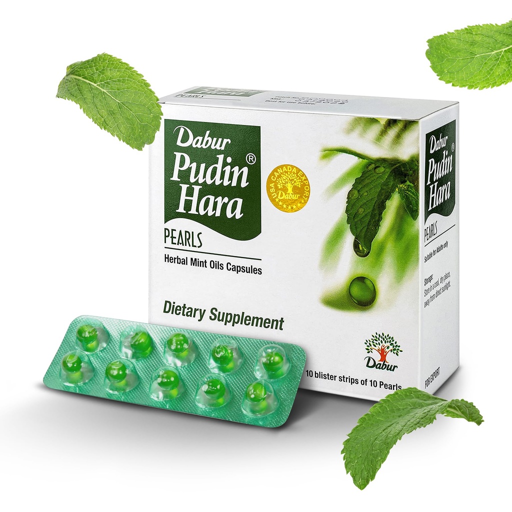 Dabur Pudin Hara Pearls - Tägliche Verdauungshilfe für Männer und Frauen, hilft Abate Symptome von Bloating, Säure, Flatulence und Verdauung für Verdauungs- und Gutgesundheit, 100 Anzahl (Pack von 10)