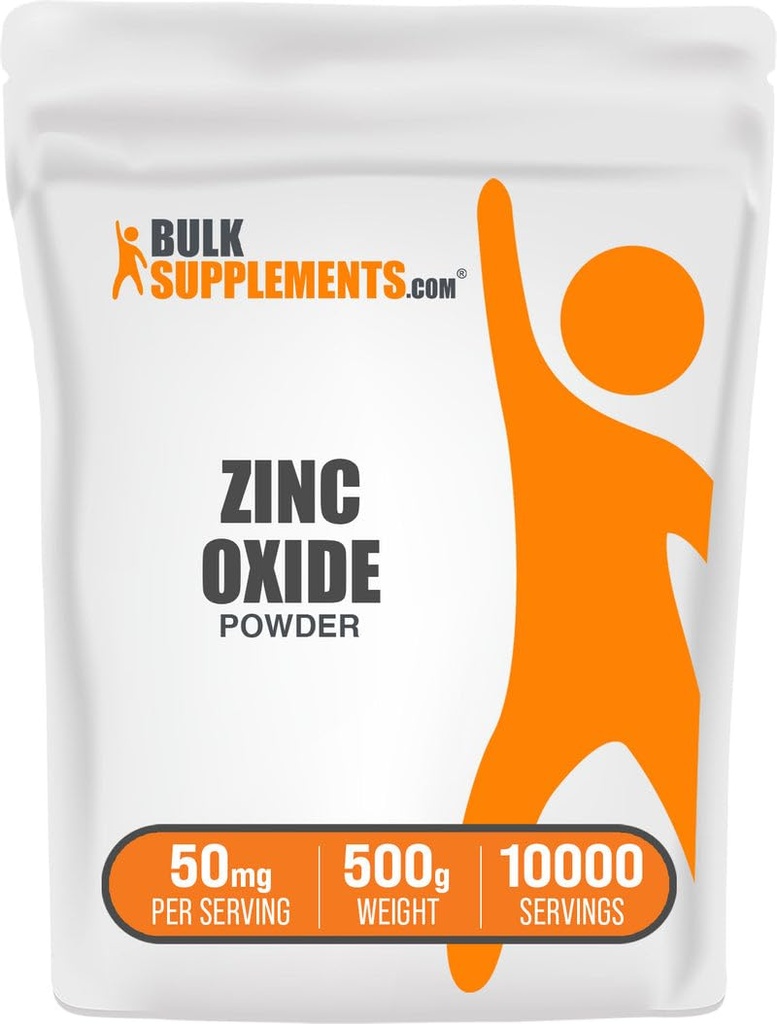 BulkSupplements.com Zinkoxid-Pulver - Zinkoxid-Ergänzung, Mineralergänzung für Immununterstützung - Glutenfrei, 50mg pro Servierung, 500g (1.1 lbs) (Pack von 1)