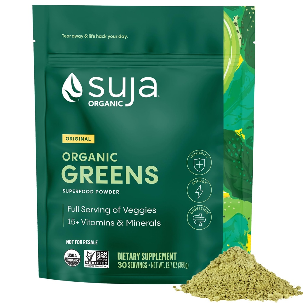 Suja Organic Greens Powder Probiotic Blend, Spirulina, Daily Superfood Drink oder Smoothie Mix für Immununterstützung, Verdauung, & Energie, Vegan, Glutenfrei, Non GMO, 30 Portionen