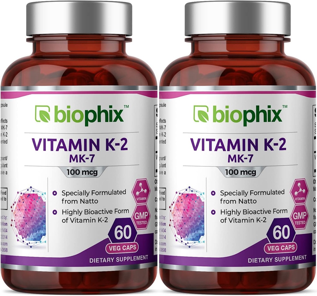 biophix Vitamin K2 MK-7-100 mcg 60 Vcaps 2 Pack - Supports Strong Bones Immune Health