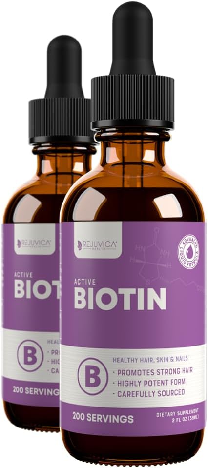 Rejuvica Health Active Biotin - Supplemento avanzato di biotina liquida - 5000mcg Support Hair Skin & Nails