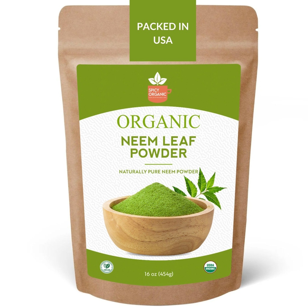 SPICY ORGANIC Neem Powder – 16 oz. - Certified USDA Organic -Non-GMO - Fresh Dried Neem Blätter Pulver für gesundes Haar und Haut - Azadirachta Indica Ayurvedic Kräuter für allgemeines Wohlbefinden