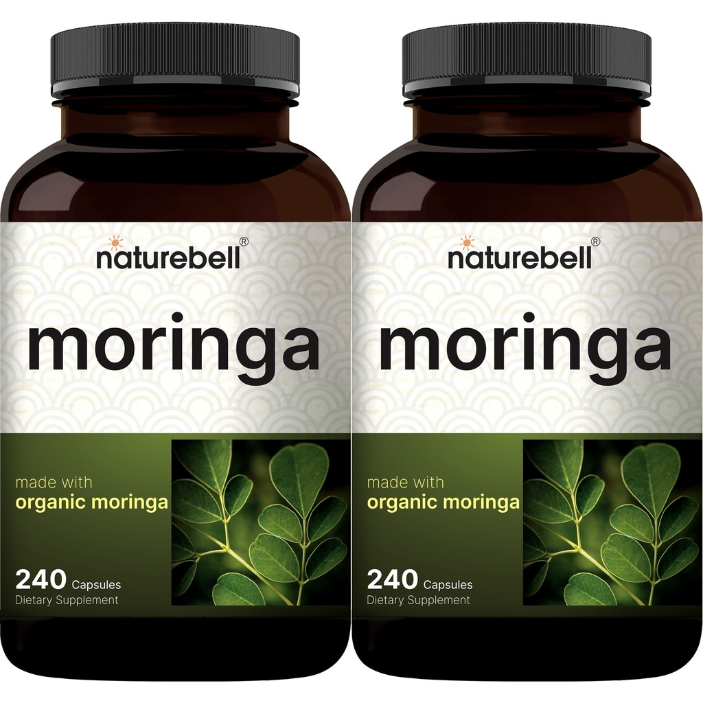 NatureBell Pure Moringa Kapseln 8,000mg pro Portion (2 Pack) | Hergestellt mit Moringa Powder Organic, 480 Kapseln – Green Superfood, Hautgesundheit und Immununterstützung – Non-GMO, Glutenfrei, 8 Monate Versorgung