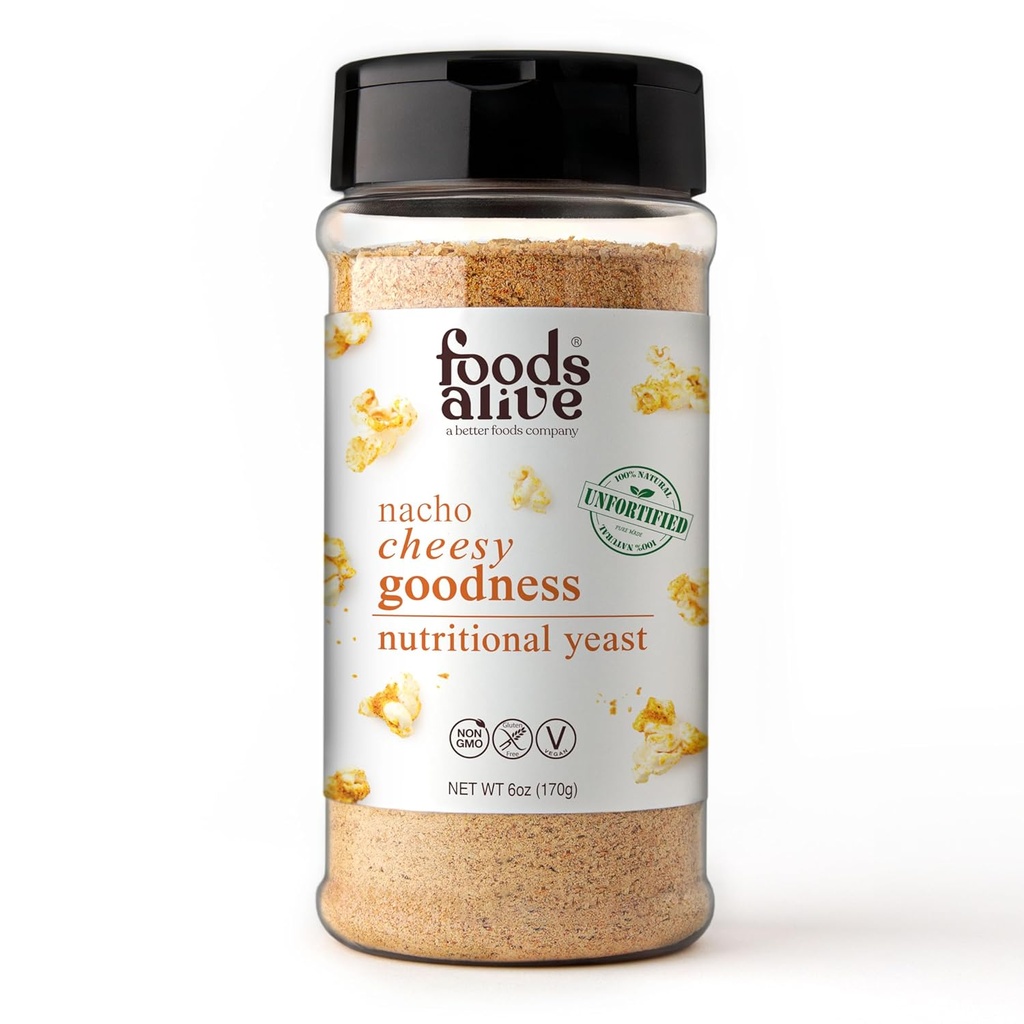 Foods Alive Nacho Cheesy Goodness Nutritional Yeast, 6oz Shaker Jar/Non-Fortified, Vegan Cheese Powder Seasoning